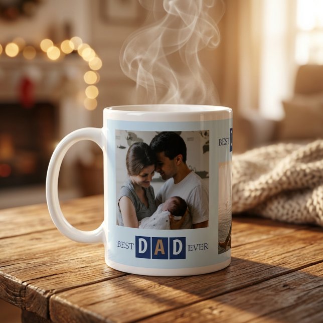 Best Dad Ever 3 Photo Cool Typography Large Coffee Mug (Creator Uploaded)