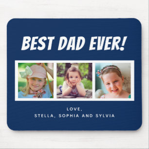 Best Dad Ever 3 Photos Dark Blue Mouse Mat