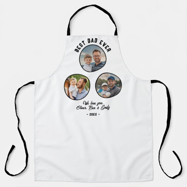 Best Dad Ever 3 Photos Father`s Day Keepsake Apron (Front)