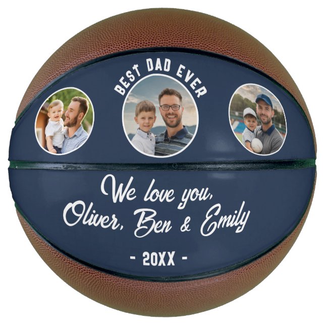 Best Dad Ever 3 Photos Father`s Day Keepsake Basketball (Front)