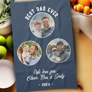 Best Dad Ever 3 Photos Father`s Day Keepsake Tea Towel