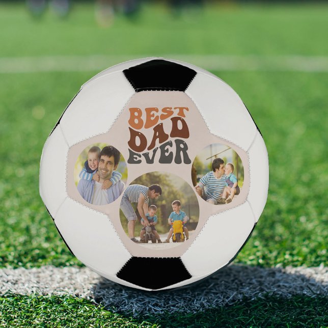 Best Dad Ever 3 Round Photo and Retro Typography Football (Creator Uploaded)