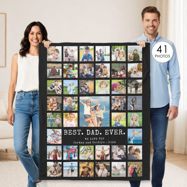 Best Dad Ever 41 Photo Collage Simple Fleece Blanket (Creator Uploaded)
