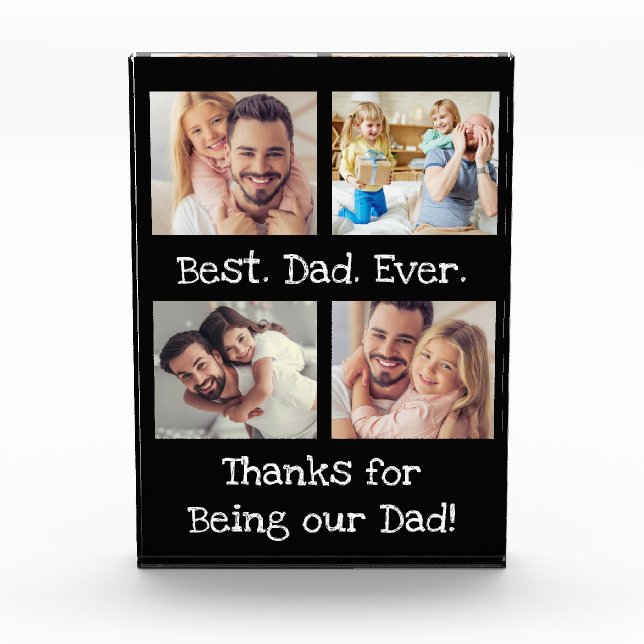 Best Dad Ever 4 Photo Collage Fun Keepsake Block (Front)