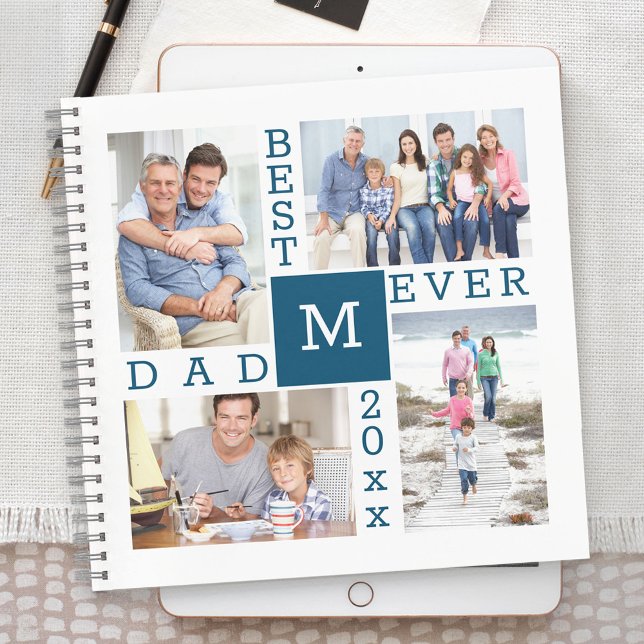 Best Dad Ever 4 Photo Collage Monogrammed Notebook (Creator Uploaded)
