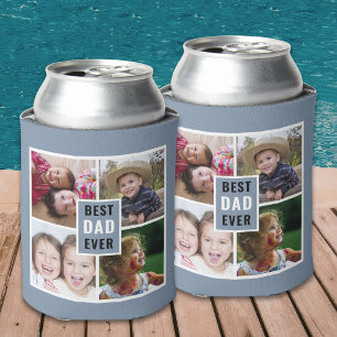 Best Dad Ever 4 Photo Collage Personalised Grey Can Cooler