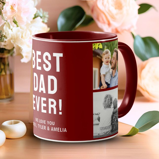 Best Dad Ever 4 Photo Collage Red Mug (Creator Uploaded)