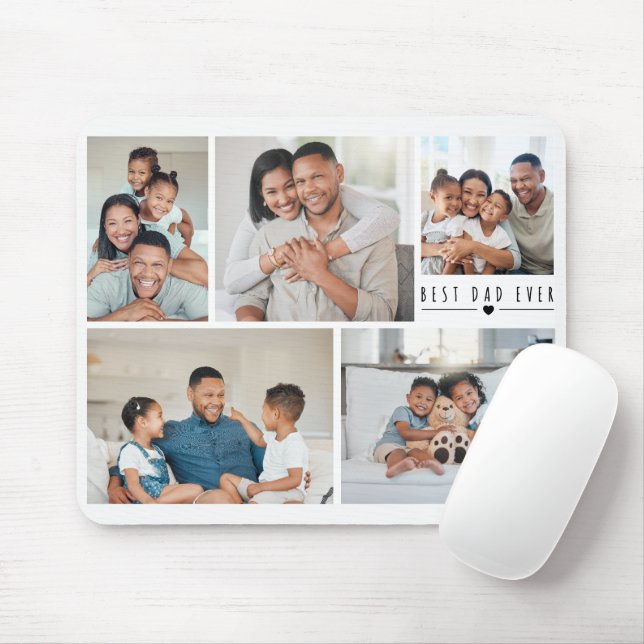 Best Dad Ever | 5 Photo Collage Grid Personalised  Mouse Mat (With Mouse)