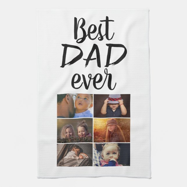Best Dad Ever 6 Photo Collage Family Photo  Tea Towel (Vertical)