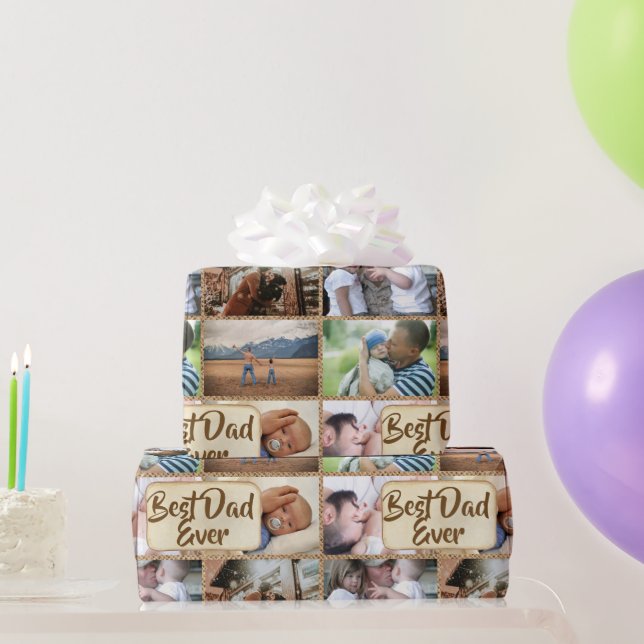 Best dad ever 6 photo collage rustic jute country wrapping paper (Party Gifts)