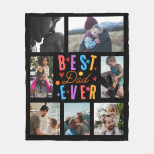 Best Dad Ever 7 Photo Collage Fleece Blanket