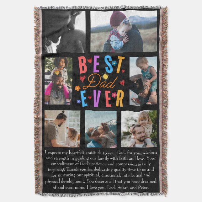 Best Dad Ever 7 Photo Collage Throw Blanket (Front Vertical)