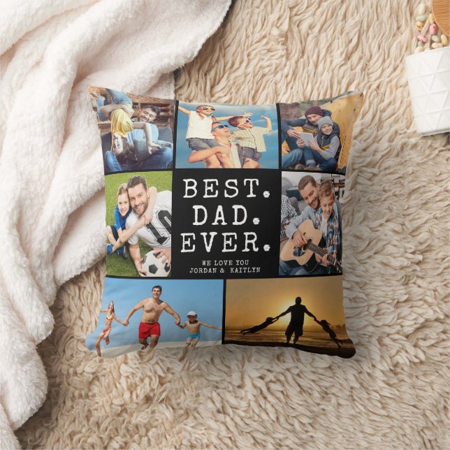 BEST DAD EVER 7 Photo Collage Your Colour Cushion (Blanket)