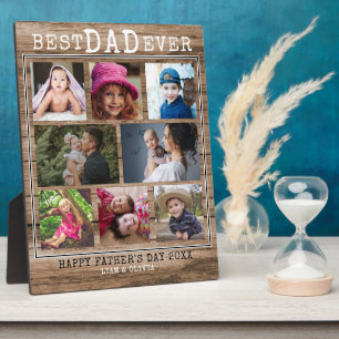 Best Dad Ever 8 Family Photo Collage Rustic Wood Plaque