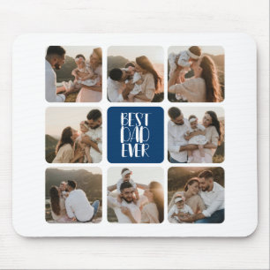 Best Dad Ever 8 Photo Handwritten Script Blue Mouse Mat