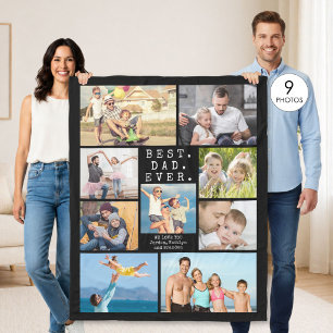 BEST DAD EVER 9 Photo Collage Personalised Fleece Blanket