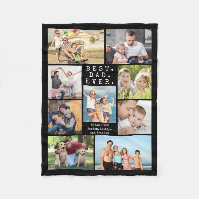 BEST DAD EVER 9 Photo Collage Personalised Fleece Blanket (Front)