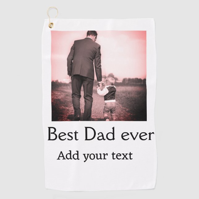 Best dad ever add name image fathers day text mess golf towel (Front)