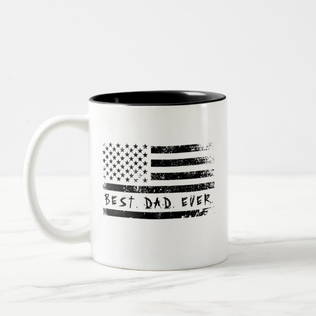 Best Dad Ever American Flag Fathers Day Gift Two-Tone Coffee Mug (Left)