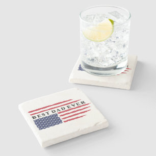 Best Dad Ever American Flag Stone Coaster