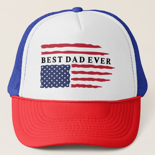 Best Dad Ever American Flag Trucker Hat (Front)