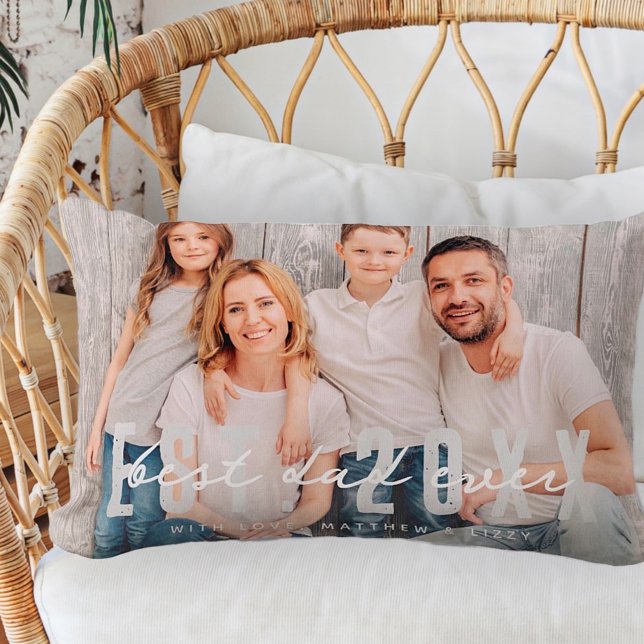 Best Dad Ever Athletic Modern Photo Father's Day Lumbar Cushion (Creator Uploaded)