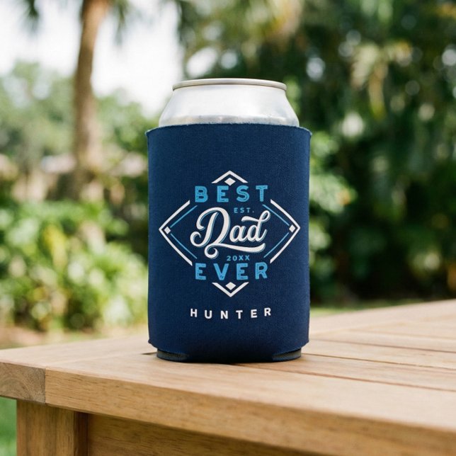 Best Dad Ever Baseball Diamond Name & Monogram Can Cooler (Best Dad Ever Personalized Baseball Gift For Dad Can Cooler)