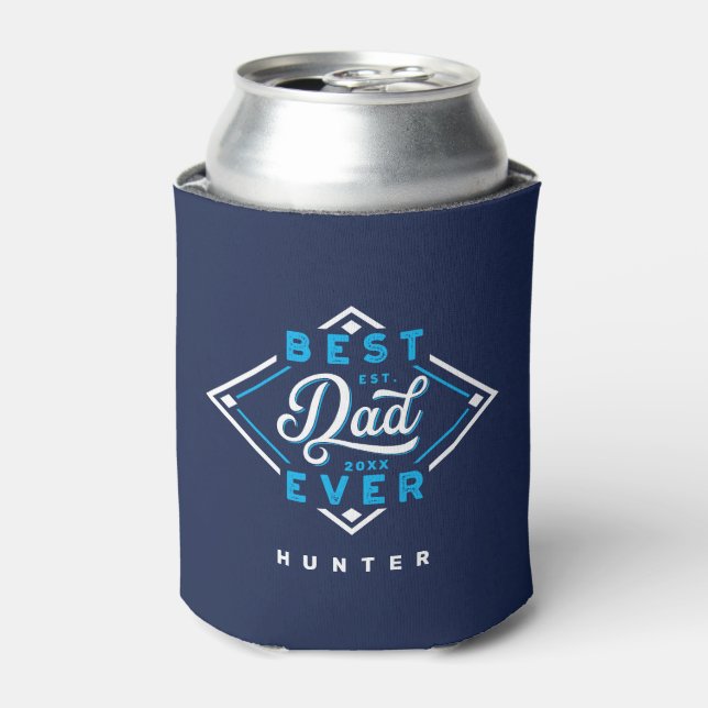 Best Dad Ever Baseball Diamond Name & Monogram Can Cooler (Can Front)