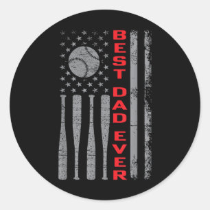 Best Dad Ever Baseball Fan With Vintage Usa Flag F Classic Round Sticker