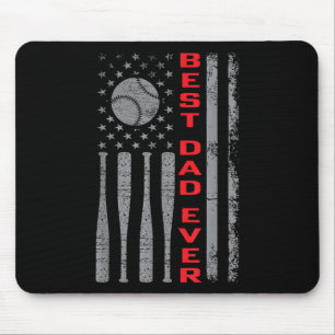 Best Dad Ever Baseball Fan With Vintage Usa Flag F Mouse Mat