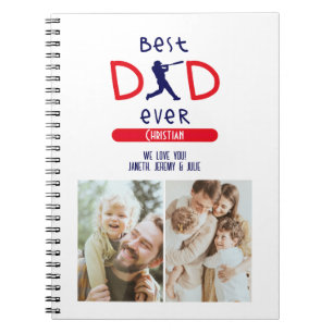Best Dad Ever Baseball Red Blue Photo Fathers Day Notebook