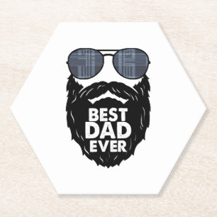 Best Dad ever beard bearded Dad sunglasses black Paper Coaster