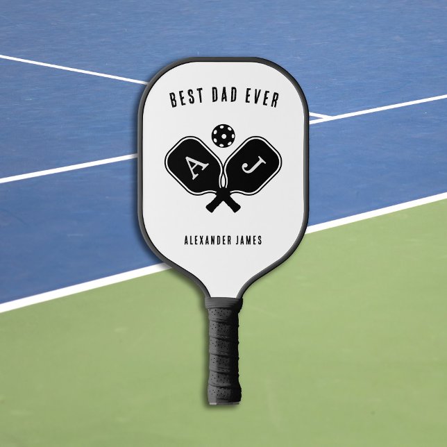 Best Dad Ever Black and White Monogram Pickleball Paddle (Creator Uploaded)