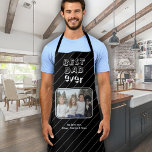 Best Dad Ever Black Custom Photo Keepsake  Apron<br><div class="desc">Best Dad Ever Black Custom Photo Keepsake Apron. Make a personalised apron for the best dad ever. White modern typography on a black background with stripes. Add your favourite photo and customise the text with your names. You can change any text on the apron. A lovely keepsake for a birthday,...</div>