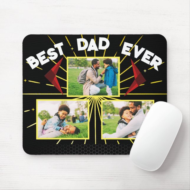 Best Dad Ever Black Family Photo Collage Keepsake Mouse Mat (With Mouse)