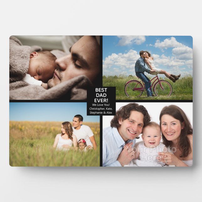 Best Dad Ever Black Fathers Day 4 Photo Collage Plaque (Front)