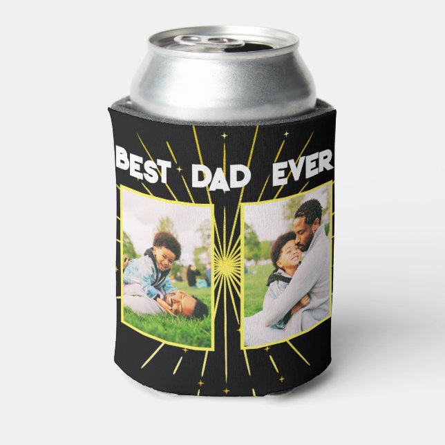 Best Dad Ever Black & Gold Family Photo Collage  Can Cooler (Can Back)