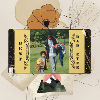 Best Dad Ever Black Leafy Gold Swirl Modern Script Desk Mat