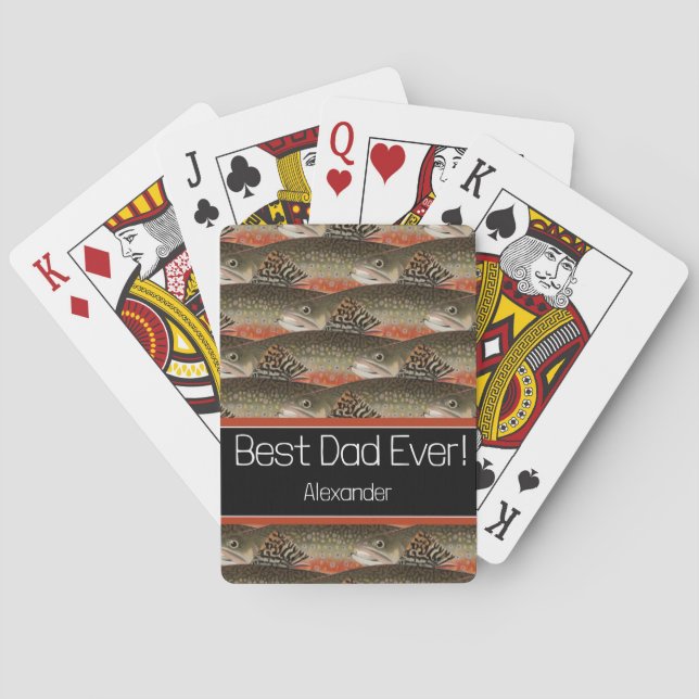 Best Dad Ever Black Rust Fisherman fly fishing  Playing Cards (Back)