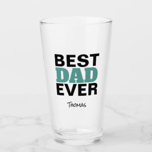 Best Dad Ever Black Teal Typography Personalised Glass