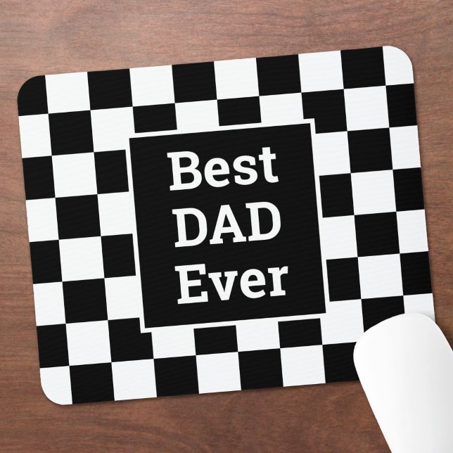 Best Dad Ever Black White Chequered Pattern Mouse Mat (Best Dad Ever Black White Checkered Pattern Mouse Pad in situ)