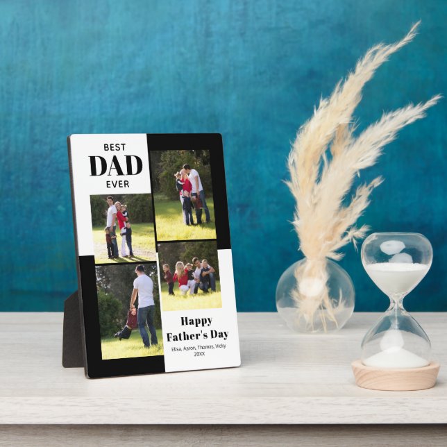 Best Dad Ever black, white Father's Day photo Plaque (Side)