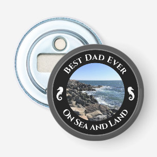 Best Dad Ever Blue Atlantic Ocean Rocky Seashore Bottle Opener