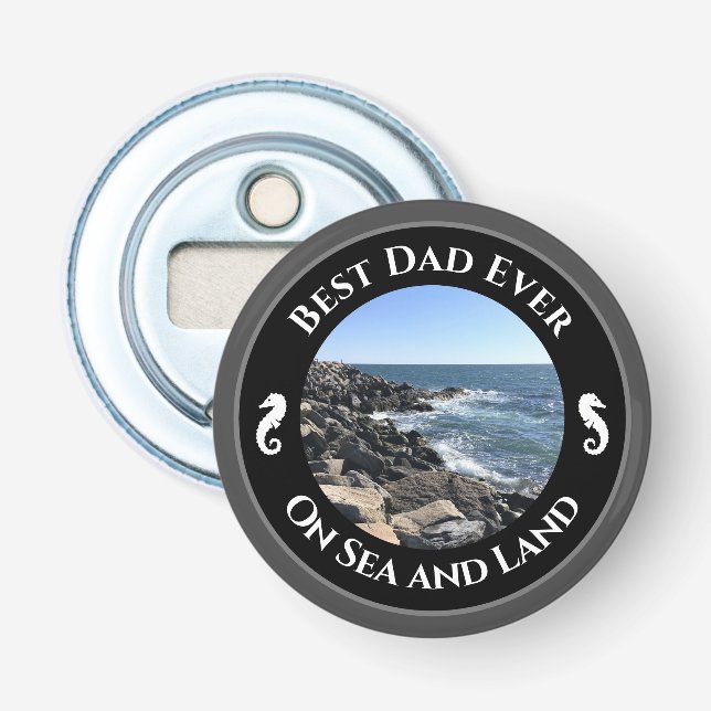 Best Dad Ever Blue Atlantic Ocean Rocky Seashore Bottle Opener (Front)