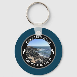 Best Dad Ever Blue Atlantic Ocean Rocky Seashore Key Ring