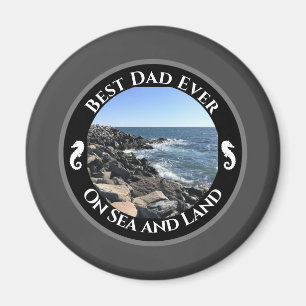 Best Dad Ever Blue Atlantic Ocean Rocky Seashore Magnet