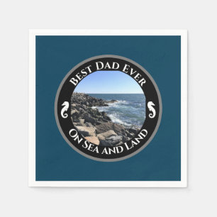 Best Dad Ever Blue Atlantic Ocean Rocky Seashore Napkin