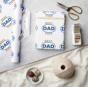 Best Dad Ever Blue Gold Fathers Day Wrapping Paper