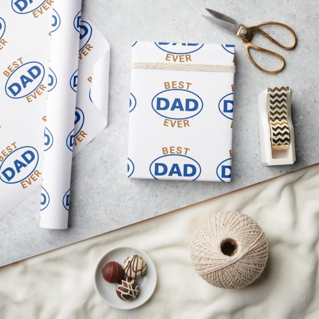 Best Dad Ever Blue Gold Fathers Day Wrapping Paper (Crafts)