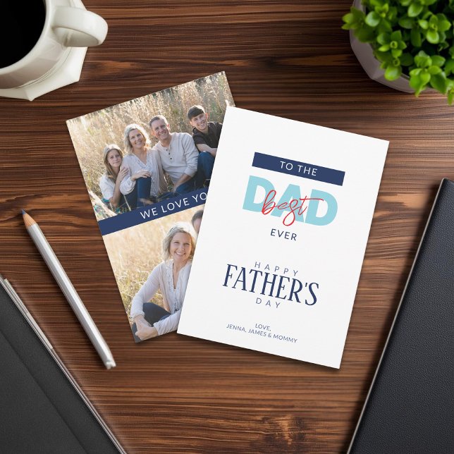 Best Dad Ever Blue Happy Father’s Day Photo Card (Creator Uploaded)